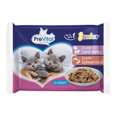 Prevital Junior macskaeledel bárány, pulyka, lazac és pisztráng számára, 100 g-os tasak (4 db-os kiszerelés)