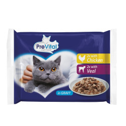 PreVital macskaeledel csirkével és borjúval szószban, 100 g-os tasak (4 db-os kiszerelés)