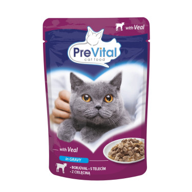 PreVital macskaeledel tasak 100 g - borjúhús mártásban 