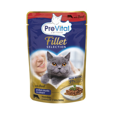 PreVital Filétválogatás macska marhahúsból, tasak 85 g
