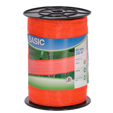 BASIC villanypásztor szalag 40 mm, 200 m, 12 x 0,16 Niro, narancssárga